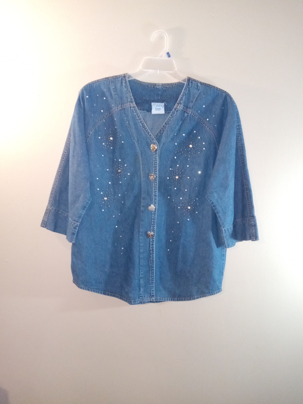 Embellished Denim Button-Front Women’s Top - Blue
